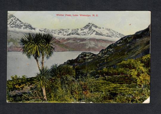 Coloured postcard of Walter Peak Lake Wakatipu. Postmark Heriot. Corner damage. - 49460 - Postcard