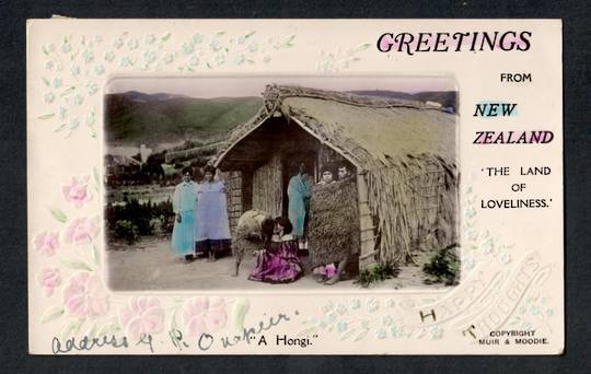 Tinted Embssed Postcard by Muir and Moodie of "A Hongi". - 49799 - Postcard