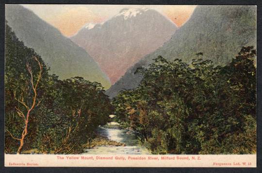 Coloured postcard of The Yellow Mount Diamond Gully Poseiden River Milford Sound. - 49810 - Postcard