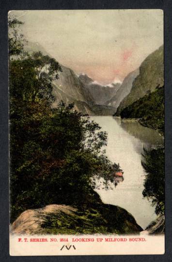 Coloured postcard of Looking up Milford Sound. - 49819 - Postcard