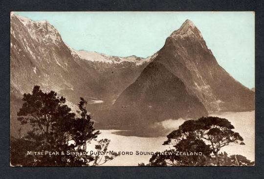 Tinted Postcard of Mitre Peak and Sinbad Gully Milford Sound. - 49853 - Postcard