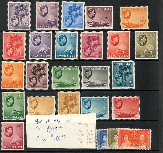 SEYCHELLES Selection of George 6th first definitives. Most of the set. Excludes 138a 144a 145 146. - 50036 - Mint