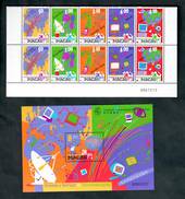 MACAU 1999 Telecommunications. Strip of 5 and miniature sheet. - 50294 - UHM