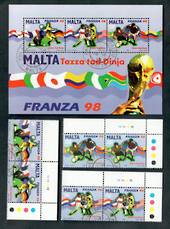 MALTA 1998 World Cup Football Championships, France. Set of 3 and miniature sheet. - 50478 - VFU