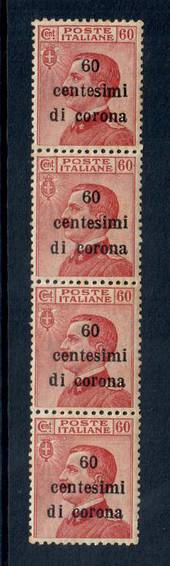 USTRIAN TERRITORIES AQUIRED BY ITALY GENERAL ISSUES 1919 Definitive 60 di c on 60c Carmine-Red. Strip of 4. - 50510 - UHM