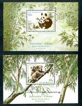 AUSTRALIA 1995 Joint issue with China. Endangered Species. Set of 2 miniature sheets and joined pair. . - 50632 - UHM