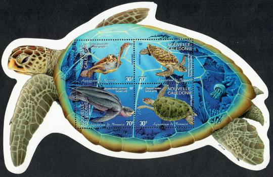 NEW CALEDONIA 2002 Noumea Aquarium. Turtles. Miniature sheet. The miniature sheet. is hinged but the stamps are unhinged as a bl