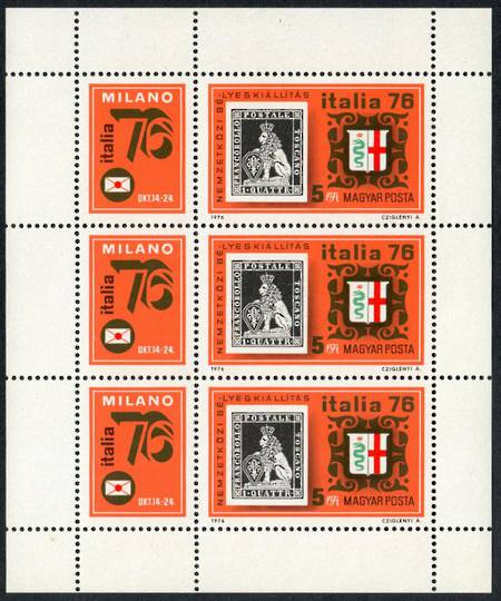 HUNGARY 1976 Italia '76 International Stamp Exhibition. Sheetlet of 3. - 50794 - UHM