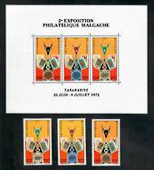 MALAGASY REPUBLIC 1972 International Stamp Exhibition. Set of 3 and miniature sheet. - 50814 - UHM
