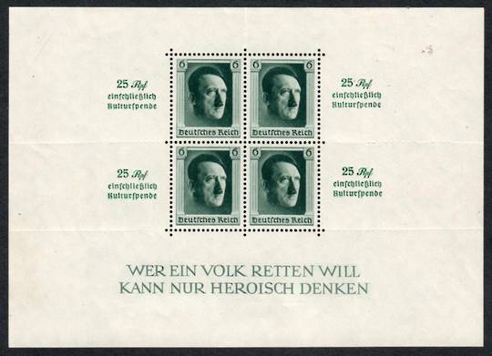 GERMANY 1937 Hitler's Culure Fund and 48th Birthday. Miniature sheet. 25 Rpf einschlieszlich Kulturspende. - 51445 - UHM