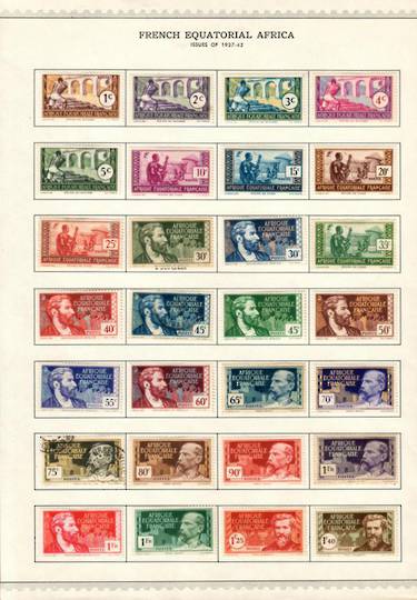 FRENCH EQUATORIAL AFRICA 1937 Definitives. Set of 49. Mounted on two Minkus pages. The 75c is used. - 52116 - Mint