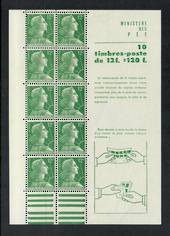 FRANCE 1955 Definitive 12fr Green. Miniature sheet with instructions on how to fold the sheet like a booklet. See note in SG. -