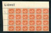 NEW ZEALAND 1915 Geo 5th Definitive 1½d Orange-Brown. Top right corner blocl of 24 showing the sheet number L370917. - 52429 - M