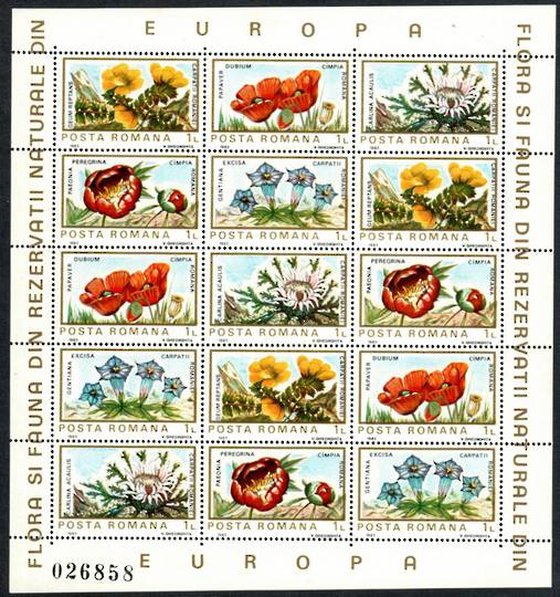 ROMANIA 1983 European Flora and Fauna. Set of 10 in the issued sheetlet. 3 sets. - 52825 - UHM