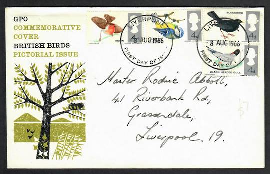 GREAT BRITAIN 1966 Birds. Set of 4 on first day cover. - 530325 - FDC