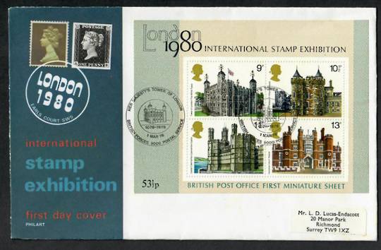 GREAT BRITAIN 1978 London '80 International Stamp Exhibition. Historic Buildings. Miniature sheet on first day cover. - 530332 -