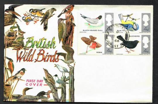 GREAT BRITAIN 1966 Wild Birds. Set of 4 on illustrated first day cover. - 531845 - FDC