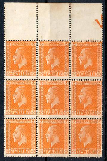 NEW ZEALAND 1915 Geo 5th 2d Orange-Yellow. Cowan chalky paper. Perf 14x15. Block of 9. - 53928 - UHM