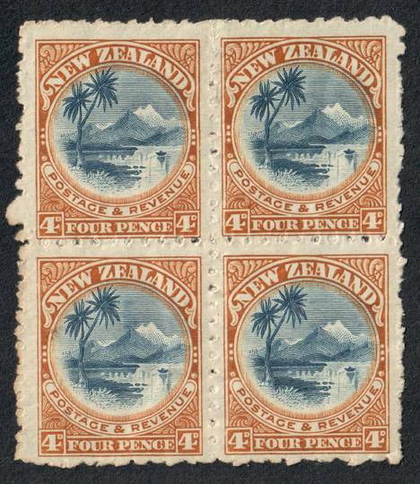 NEW ZEALAND 1898 Pictorial 4d Lake Taupo. No watermark. Perf 11. Block of 4. Two hinged. - 53948 - Mixed