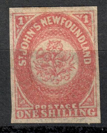 NEWFOUNDLAND 1861 Definitive 1/- Rose-Lake.. 4 excellent margins. Hinge remains with not much original gum. Hinge remains. with