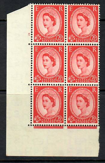 GREAT BRITAIN 1953 Elizabeth 2nd Definitive 2½d Red. Cylinder 5. Block of 6. - 54375 - UHM