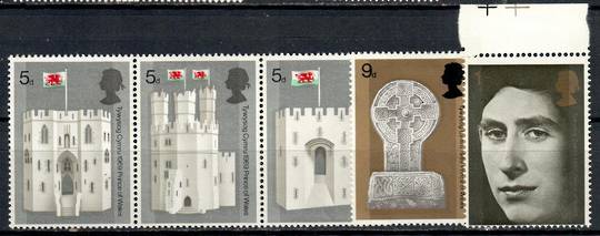 GREAT BRITAIN 1969 Prince of Wales. Set of 5 including the strip of 3. - 54402 - UHM