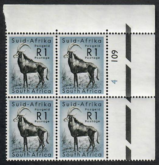 SOUTH AFRICA 1961 Definitive 1r Black and Cobalt. Plate Block 4 109. - 54561 - UHM