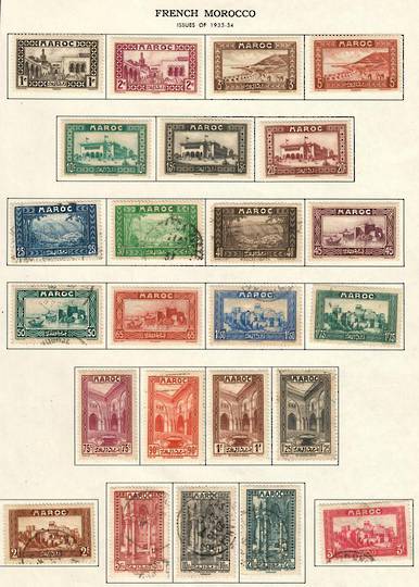 FRENCH MOROCCO 1933 Definitives. Set of 24. Mixed mint and used. Generally the cheaper but the top five values are FU . - 56048