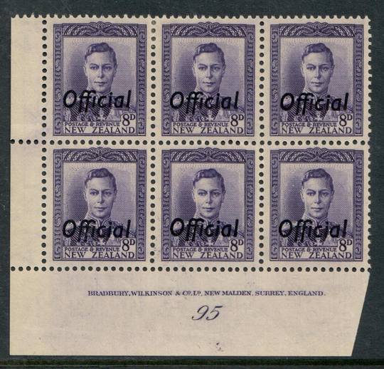 NEW ZEALAND 1938 Geo 6th Official 8d Violet. Plate 95. - 56532 - UHM