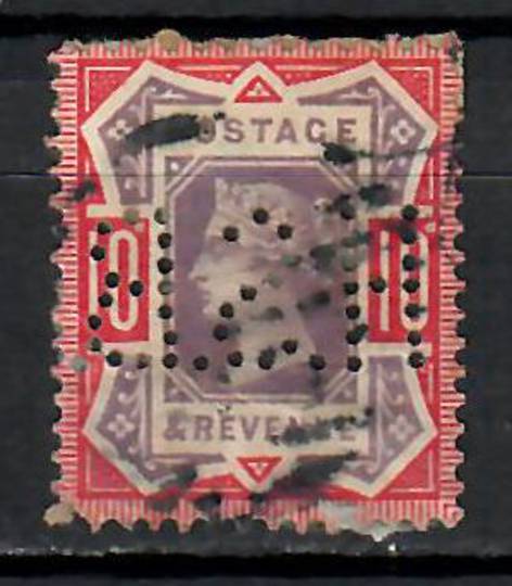 GREAT BRITAIN 1887 Jubilee 10d Dull Purple and Carmine. Perfin HSB. - 587 - Used