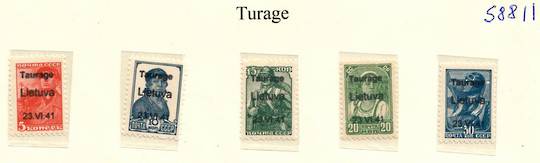 GERMAN OCCUPATION OF LITHUANIA 1941 Russian Definitives overprinted  Turage 23/6/1941. Set of 5. Not listed by SG. Scarce. - 588