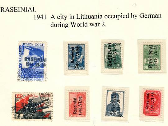 GERMAN OCCUPATION OF LITHUANIA 1941 Russian Definitives overprinted  Raseiniai 23/6/1941. Set of 8. Not listed by SG. Scarce. -