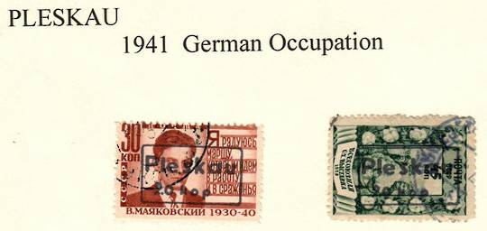 GERMAN OCCUPATION OF LITHUANIA 1941 Russian Definitives overprinted Pleskau. Set of 2. Not listed by SG. Scarce. - 58813 - VFU