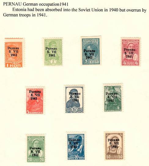 GERMAN OCCUPATION OF ESTONIA 1941 Russian Definitives overprinted Pernau. Set of 10. Not listed by SG. Scarce. - 58816 - Mint