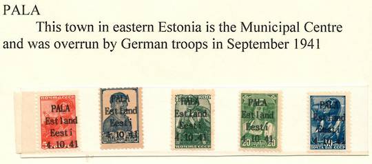 GERMAN OCCUPATION OF ESTONIA 1941 Russian Definitives overprinted Pala 4/10/1941. Set of 5. Not listed by SG. Scarce. - 58819 -