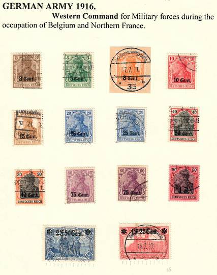 GERMAN OCCUPATION - WESTERN MILITARY COMMAND 1916 Definitives. Set of 12. Includes fine used copies of both high value perf vari