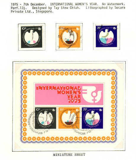 SINGAPORE 1975 International Womens' Year. Set of 3 and miniature sheet. - 59506 - VFU