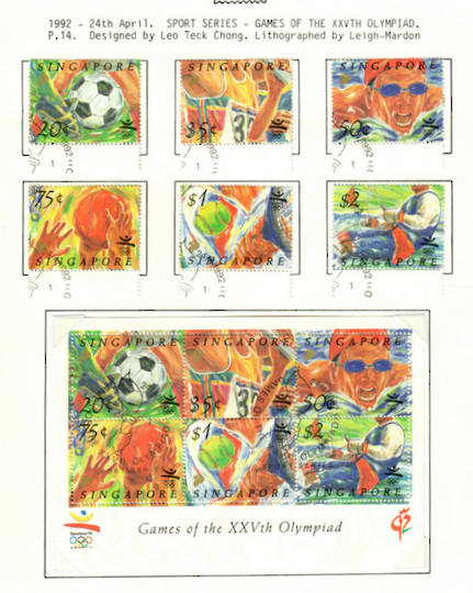 SINGAPORE 1992 Olympics. Set of 6 and miniature sheet. - 59612 - VFU