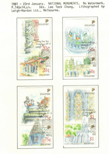 SINGAPORE 1991 National Monuments. Set of 8 in joined pairs. - 59628 - VFU
