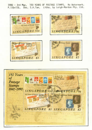 SINGAPORE 1990 150th Anniversary of the 1d Black. Set of 4 and miniature sheet. - 59634 - VFU