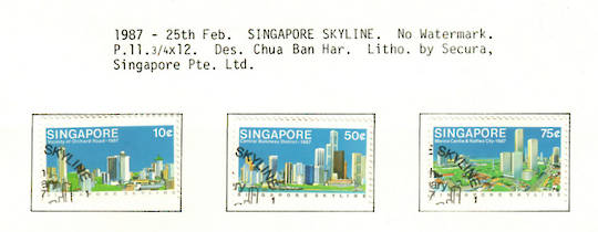 SINGAPORE 1987 Singapore Skyline. Set of 3. - 59652 - VFU