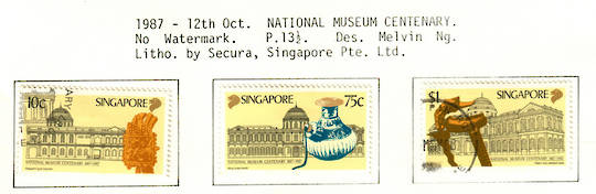 SINGAPORE 1987 Centenary of the National Museum. Set of 3. - 59656 - VFU