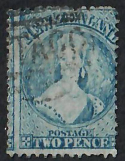 NEW ZEALAND 1862 Full Face Queen 2d Blue Perf 12½. Advanced plate wear. Very light postmark. Well off centre but I think this en