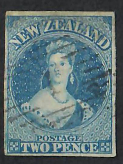 NEW ZEALAND 1855 Full Face Queen 2d Blue. Imperf. Richardson print.  Excellent 4 margin copy. - 60011 - VFU