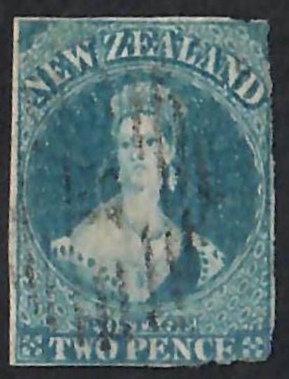 NEW ZEALAND 1855 Full Face Queen 2d Blue. Imperf. Allllmost 4 full margins. Fine postmark. - 60019 - FU
