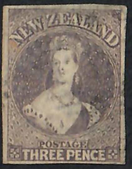 NEW ZEALAND 1855 Full Face Queen 3d Lilac Imperf. Four margins. Light postmark. SG 40. ACS 4. - 60040 - FU