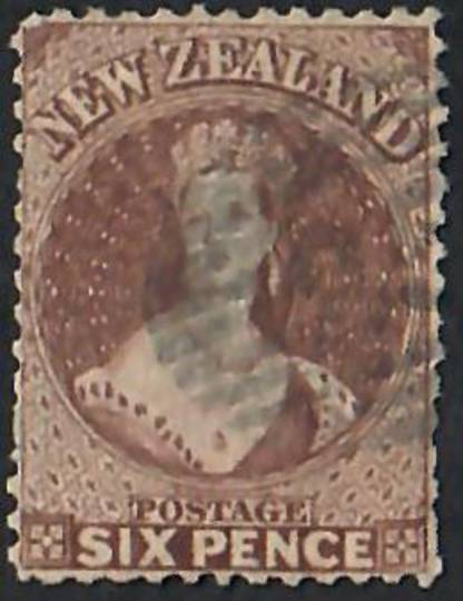 NEW ZEALAND 1862 Full Face Queen 6d Brown. Perf 13. Light postmark. Brown shade. - 60054 - FU