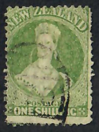 NEW ZEALAND 1862 Full Face Queen 1/- Green. Perf 12½. - 60075 - Used