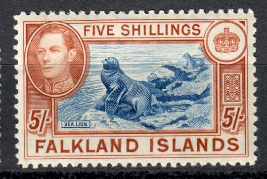 FALKLAND ISLANDS 1938 Geo 6th Definitive 5/- Blue and Chestnut. - 6939 - LHM