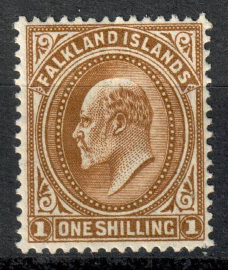 FALKLAND ISLANDS 1904 Edward 7th Definitive 1/- Brown. Very lightly hinged. - 6946 - LHM